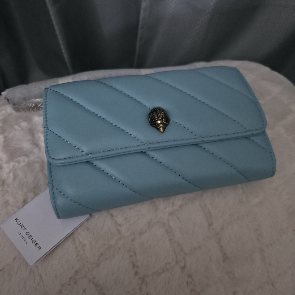 Kurt Geiger Pale Blue Quilted Wallet Clutch with Bee Accent
